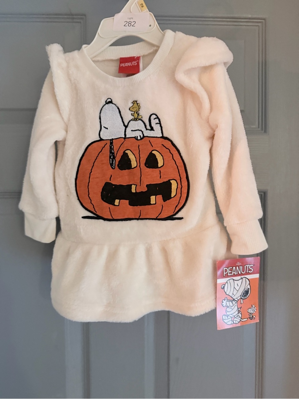 Peanuts Cream furry, and warm Pullover Dress with Orange Pumpkin Snoopy Graphic